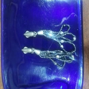 VINTAGE Blue Gray Crystal Glass Bead Drop Dangle Clip Earrings